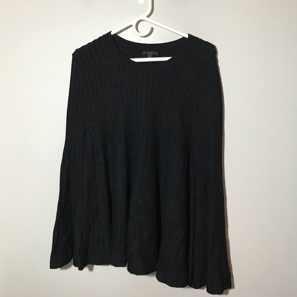 Cos womens M wool black swing sweater dramatic bell sleeves textured stripes